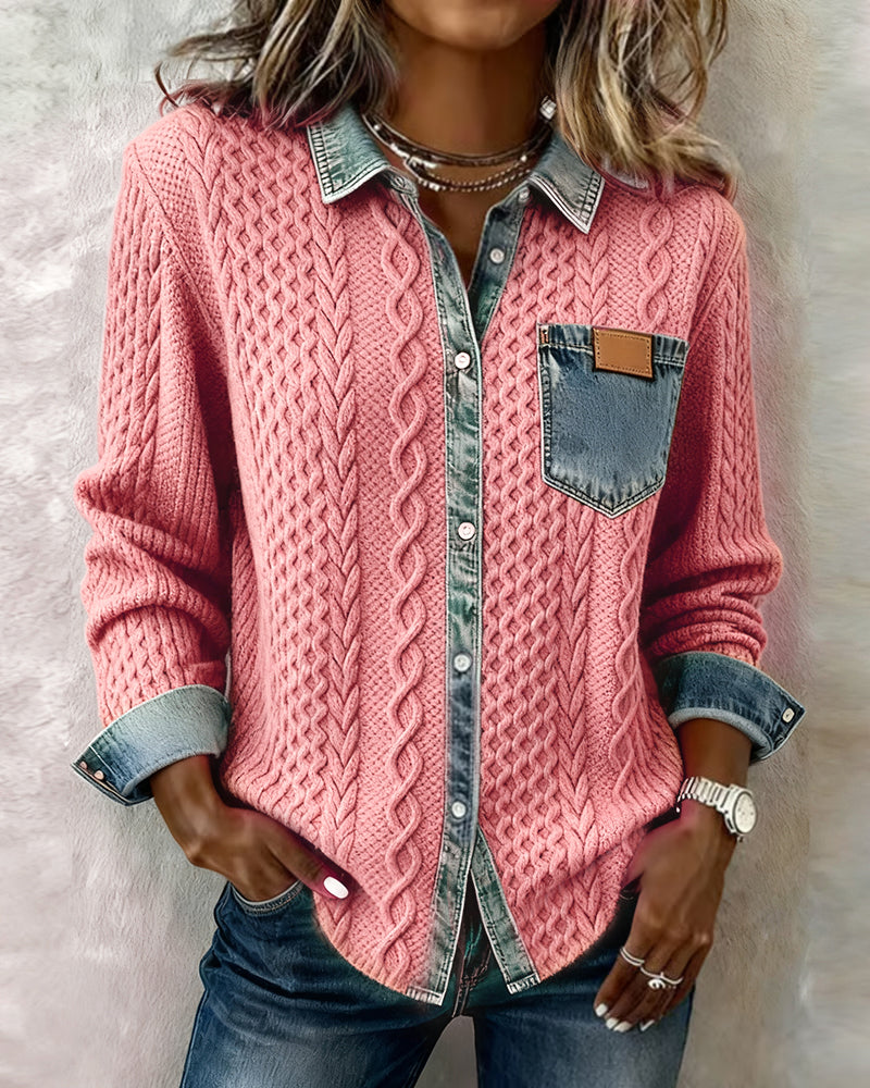 Clemency - Women's Jumper with a Denim Finish and Side Pockets - photo 2