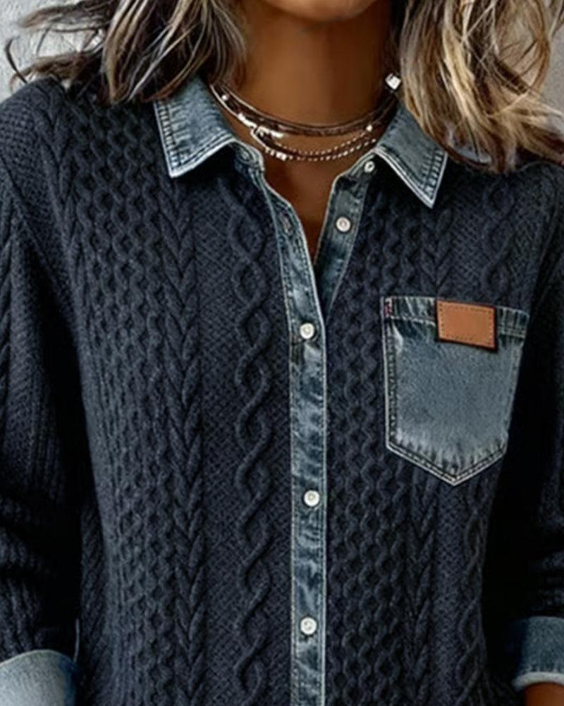 Clemency - Women's Jumper with a Denim Finish and Side Pockets - photo 5