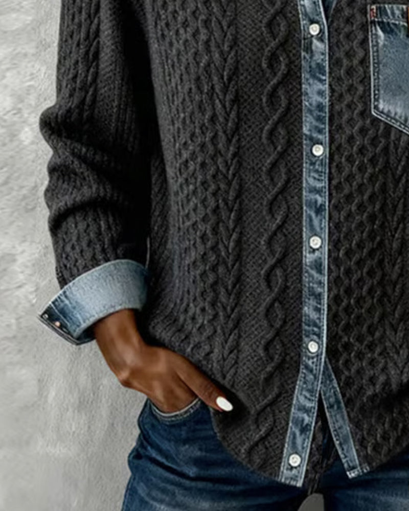 Clemency - Women's Jumper with a Denim Finish and Side Pockets - photo 6