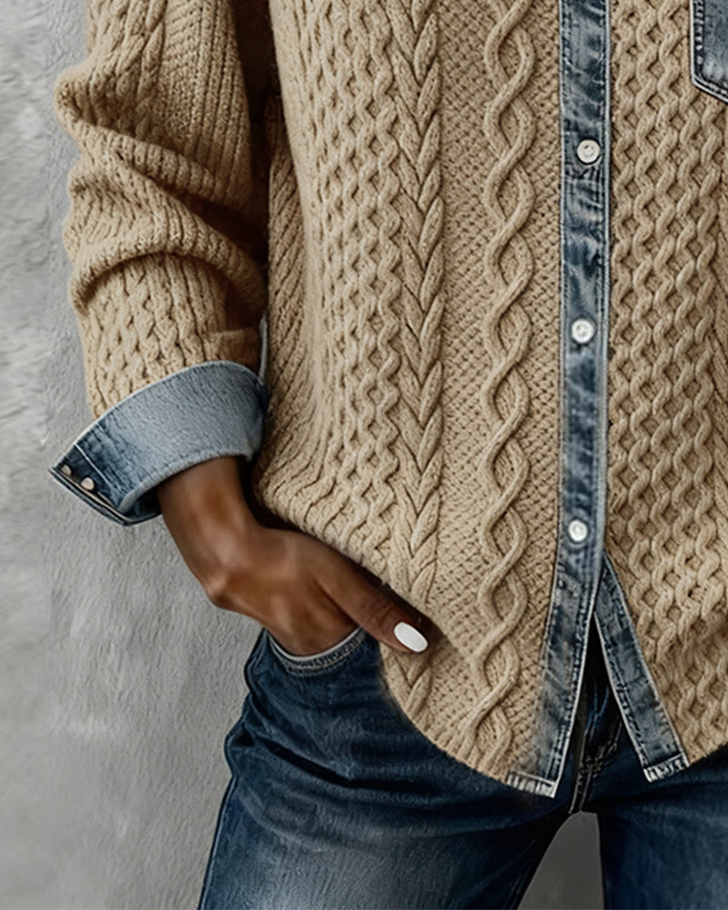 Clemency - Women's Jumper with a Denim Finish and Side Pockets - photo 8