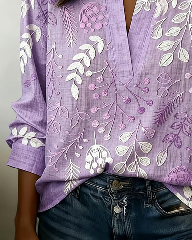 Women's Lightweight V-Neck Blouse with Pastel Floral Print - photo 2
