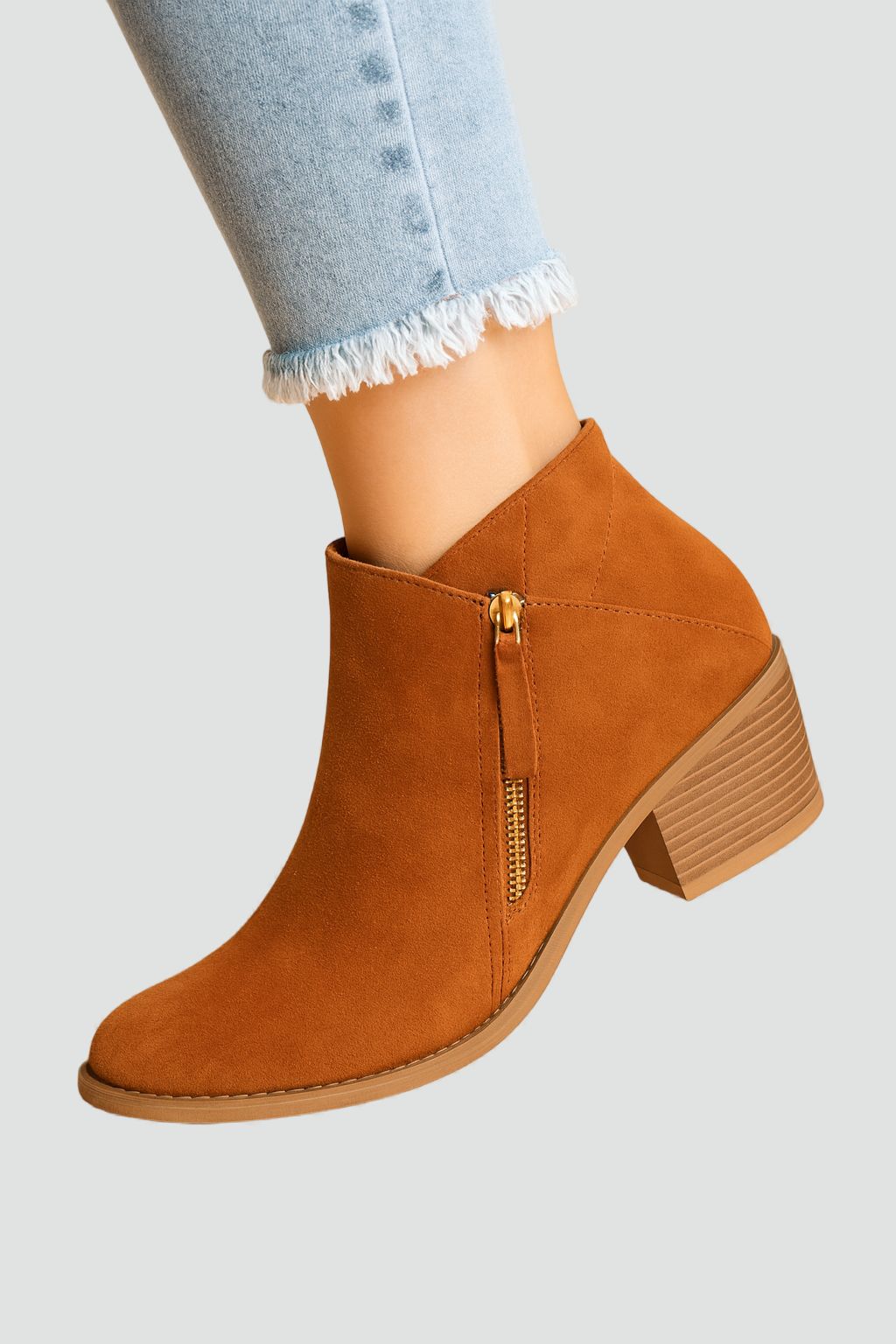 Zaira - Women's Suede Ankle Boots with Side Zip and Block Heel
