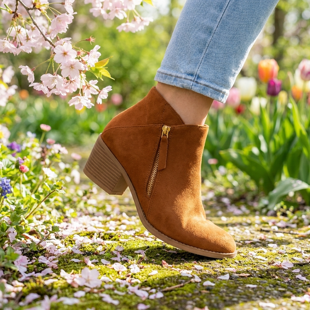 Zaira - Women's Suede Ankle Boots with Side Zip and Block Heel