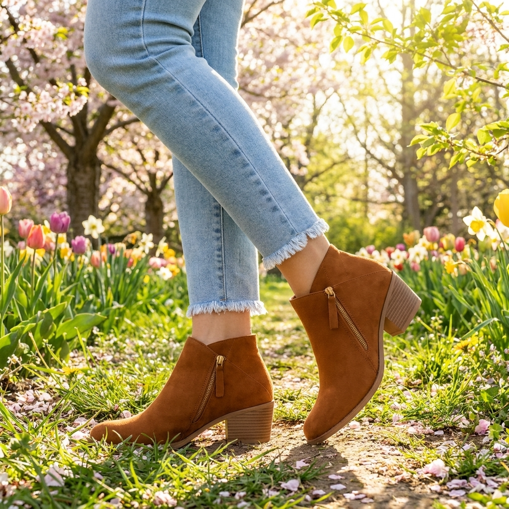 Zaira - Women's Suede Ankle Boots with Side Zip and Block Heel
