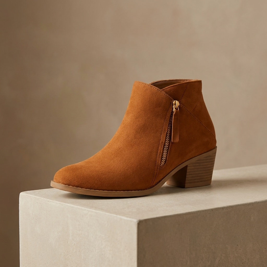 Zaira - Women's Suede Ankle Boots with Side Zip and Block Heel