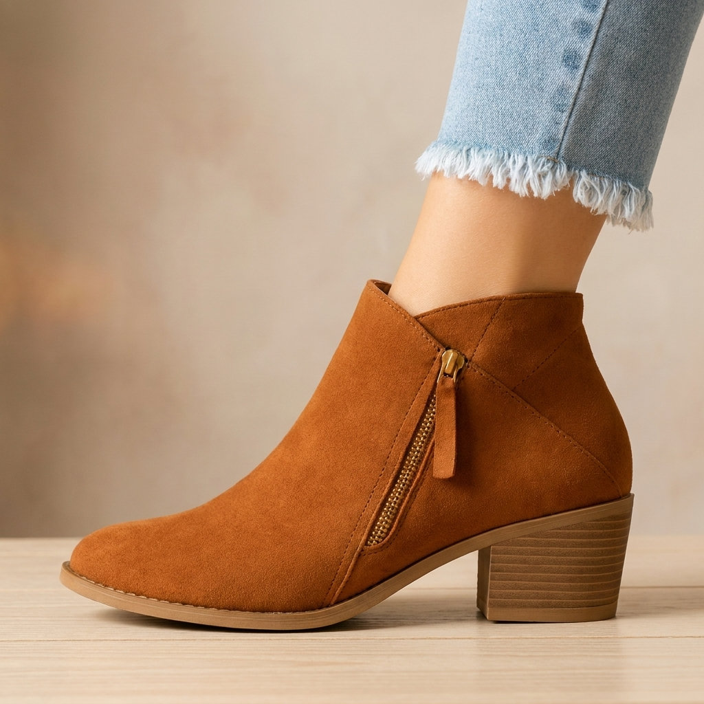Zaira - Women's Suede Ankle Boots with Side Zip and Block Heel