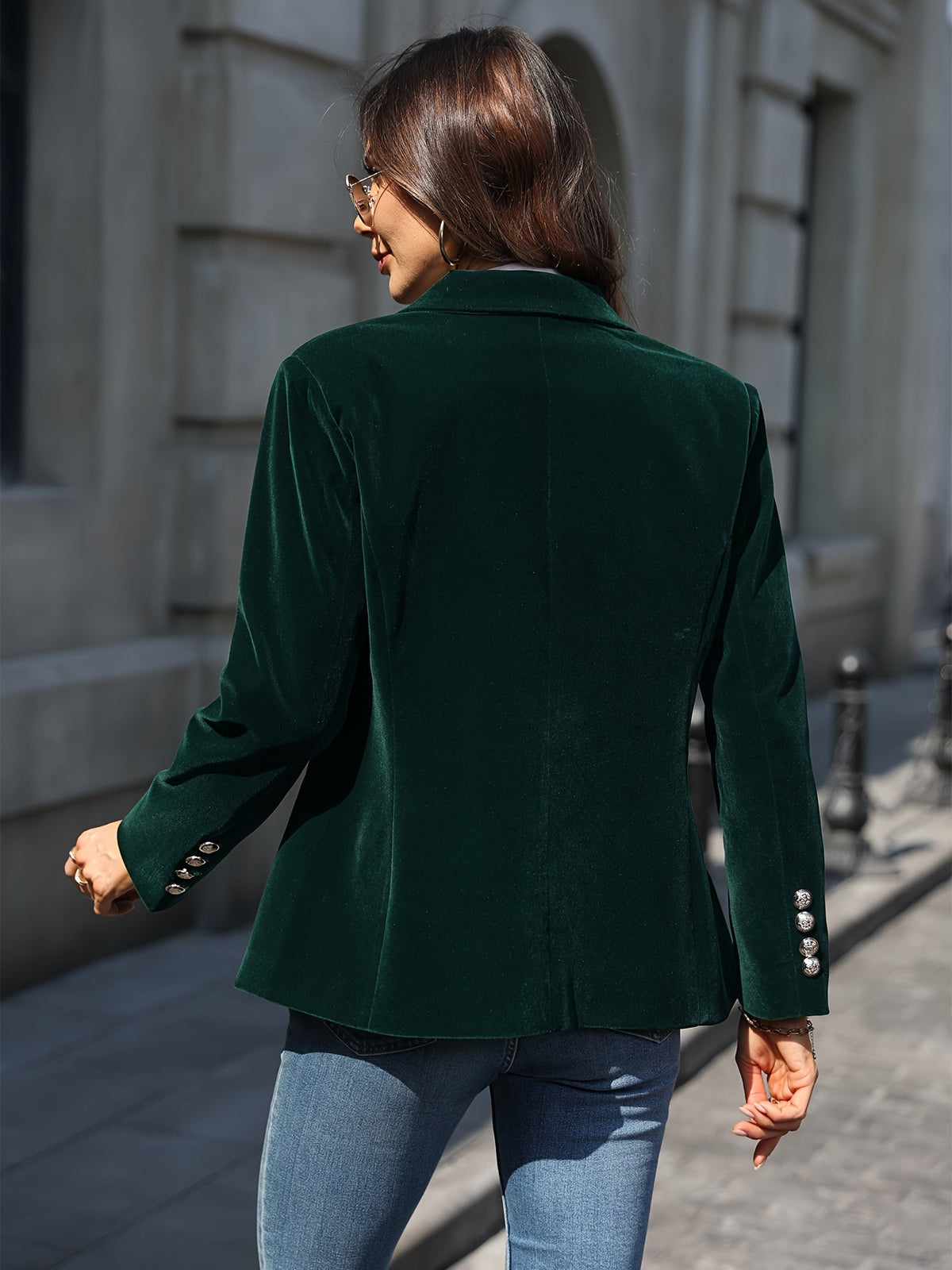 Women's Luxe Velvet Blazer with Gold Buttons and Modern Finish - photo 9