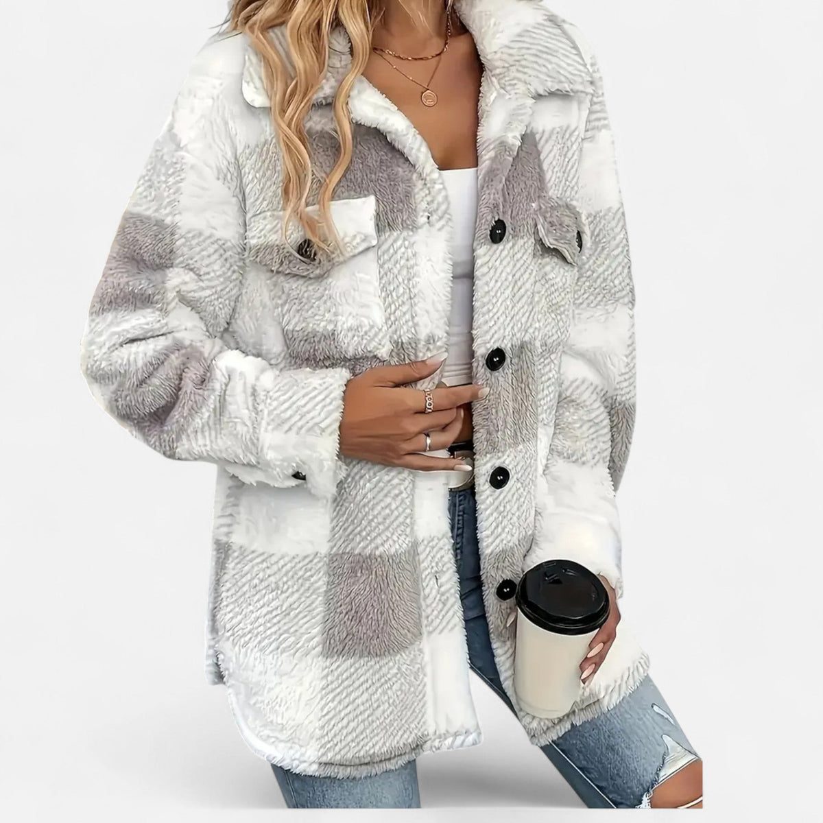 Women's Plaid Oversized Shacket with Button Front