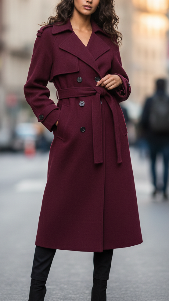 Elena - Women's Structured Burgundy Trench Coat - photo 1