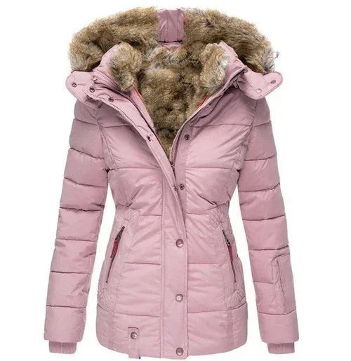 Ellen - Women's Hooded Puffer Jacket with Faux Fur Trim - photo 6