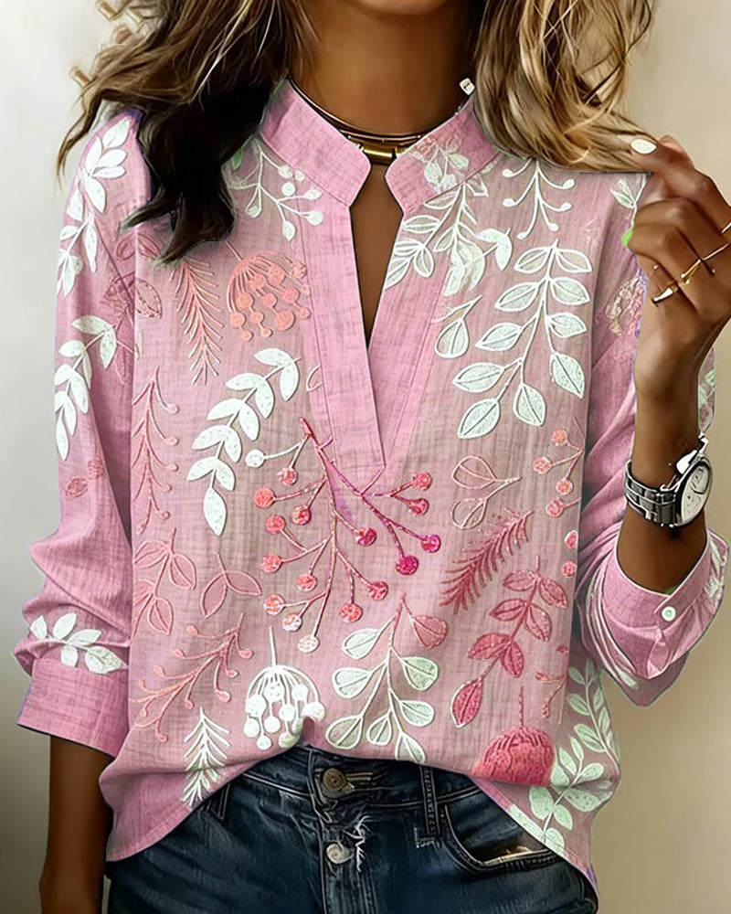 Women's Lightweight V-Neck Blouse with Pastel Floral Print - photo 10