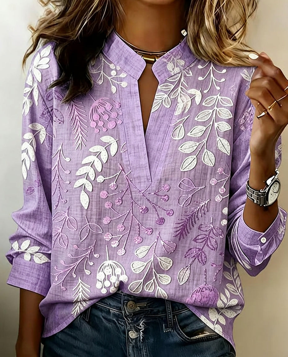 Women's Lightweight V-Neck Blouse with Pastel Floral Print - photo 1