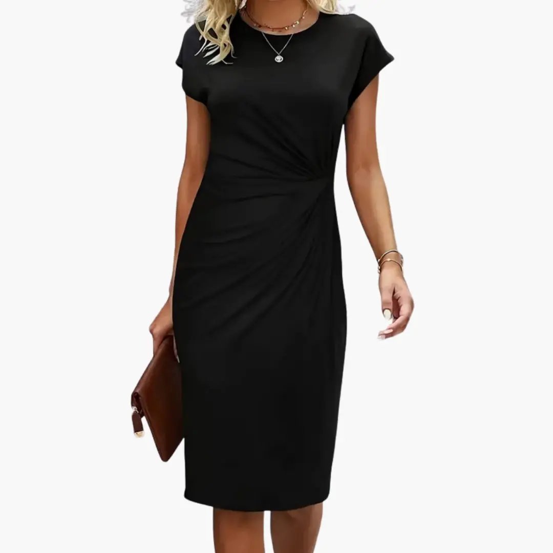 Godiva - Women's Fitted Midi Dress with Ruching and Short Sleeves - photo 1