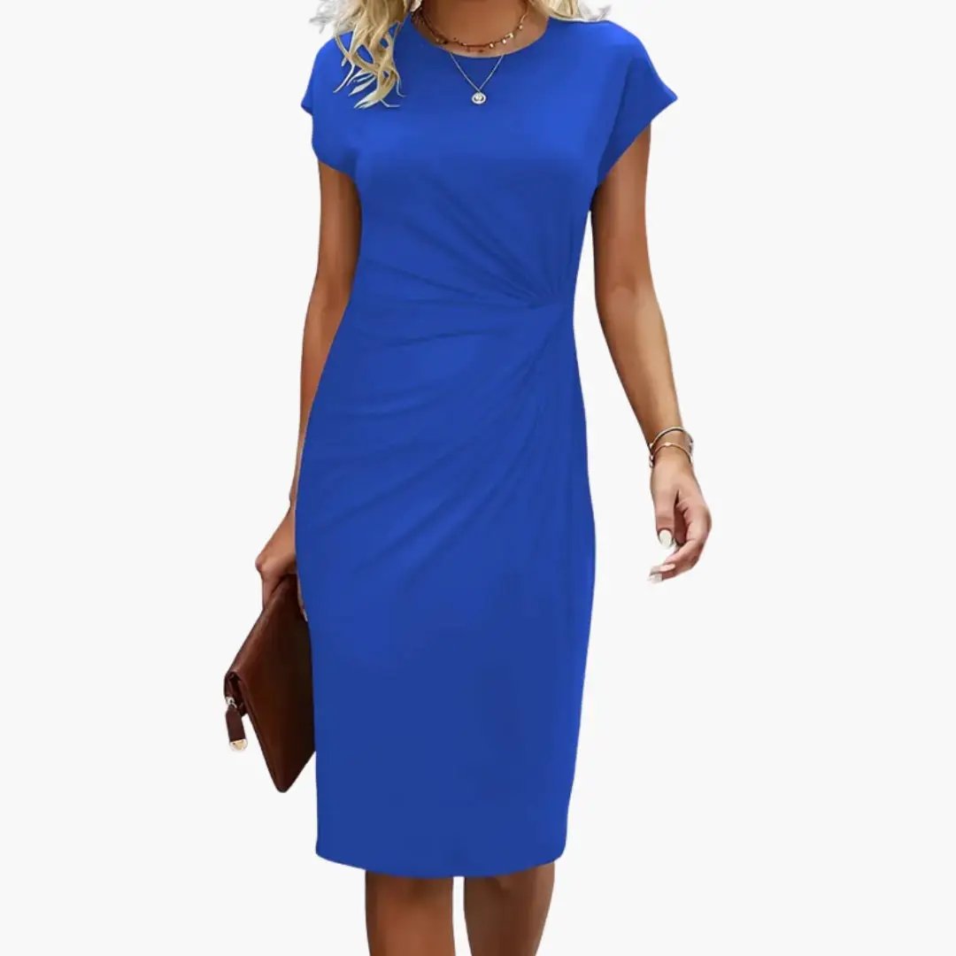 Godiva - Women's Fitted Midi Dress with Ruching and Short Sleeves - photo 3