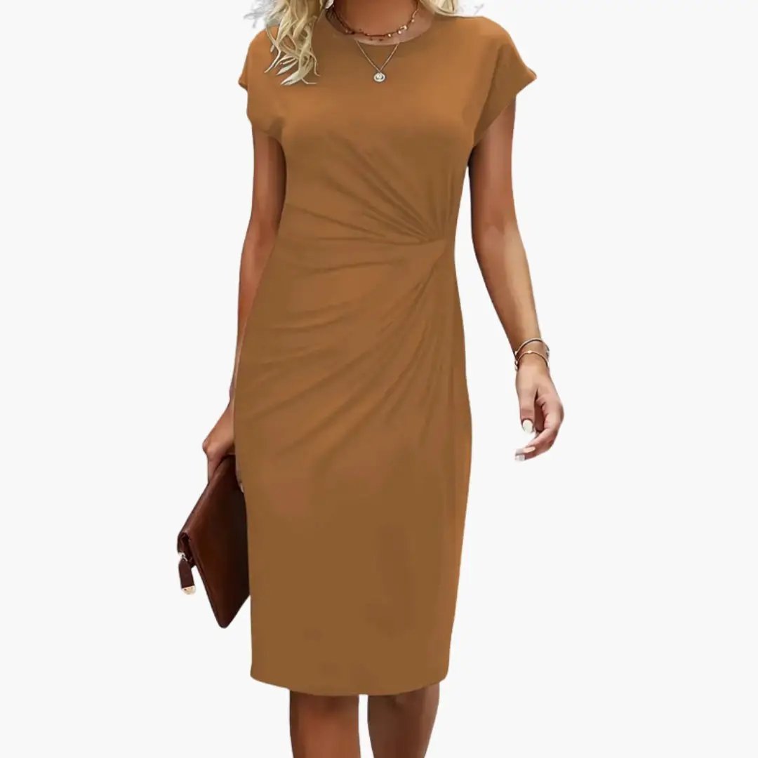 Godiva - Women's Fitted Midi Dress with Ruching and Short Sleeves - photo 4