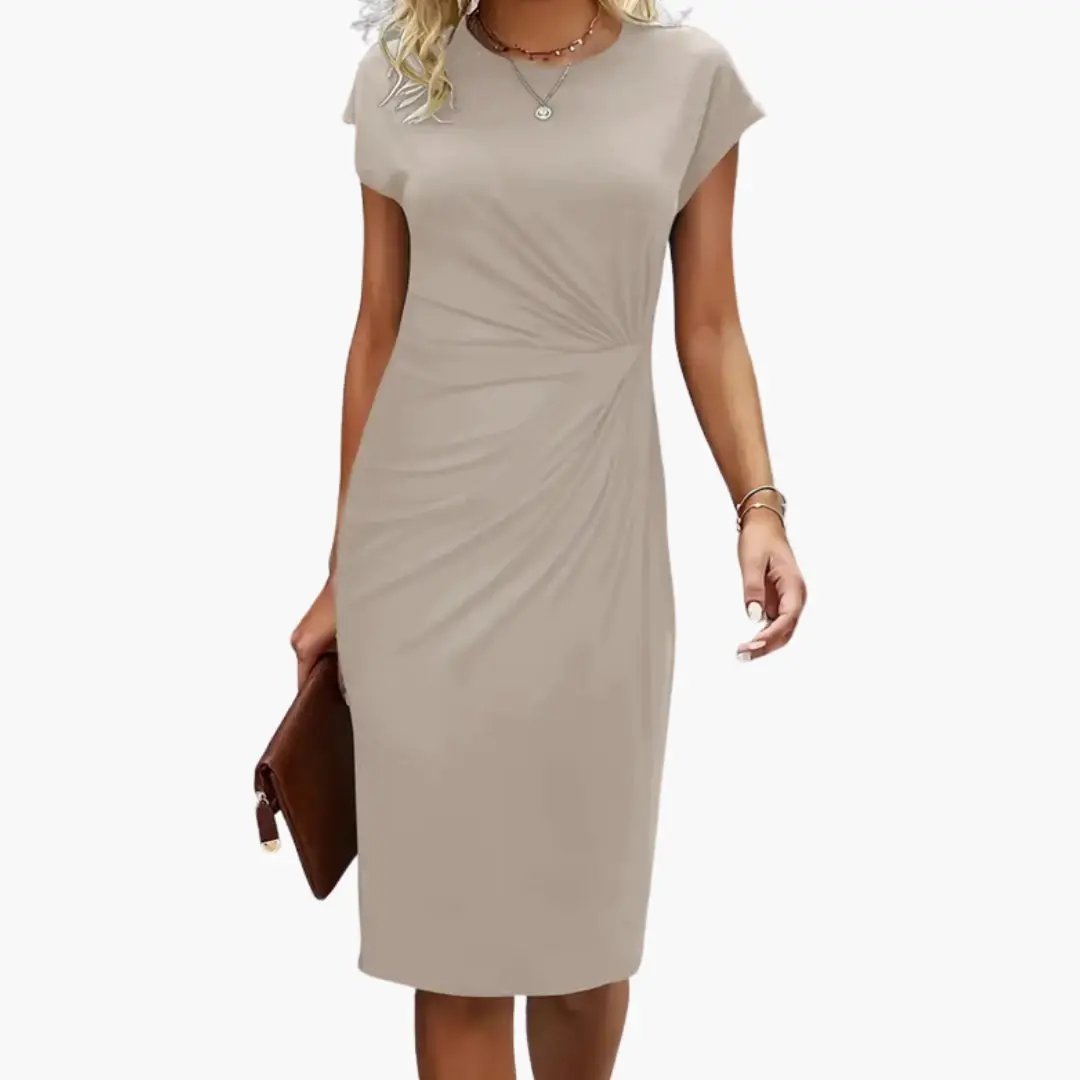 Godiva - Women's Fitted Midi Dress with Ruching and Short Sleeves - photo 5