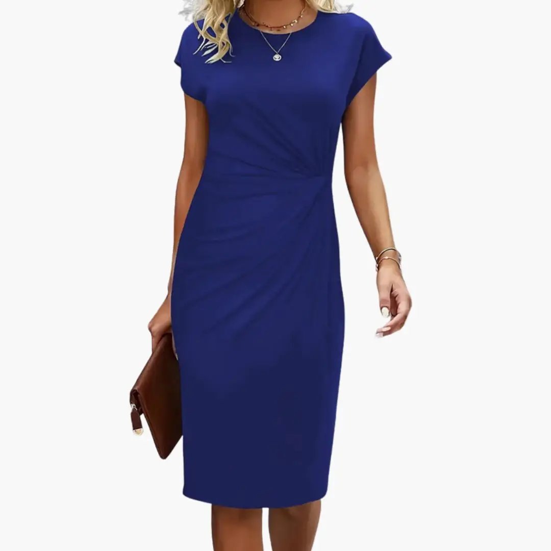 Godiva - Women's Fitted Midi Dress with Ruching and Short Sleeves - photo 7