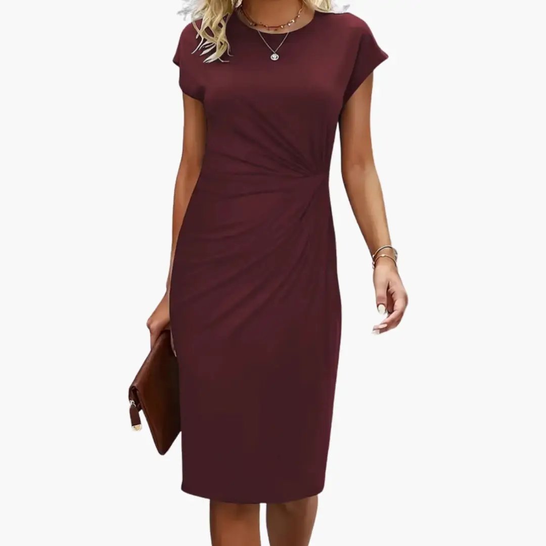 Godiva - Women's Fitted Midi Dress with Ruching and Short Sleeves - photo 9