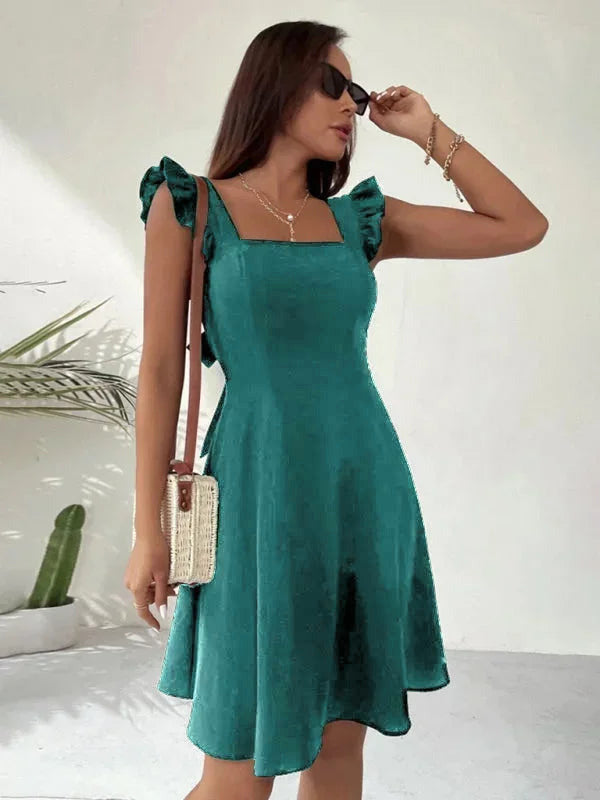 June - Women's short flared dress with summery flutter sleeves - photo 10