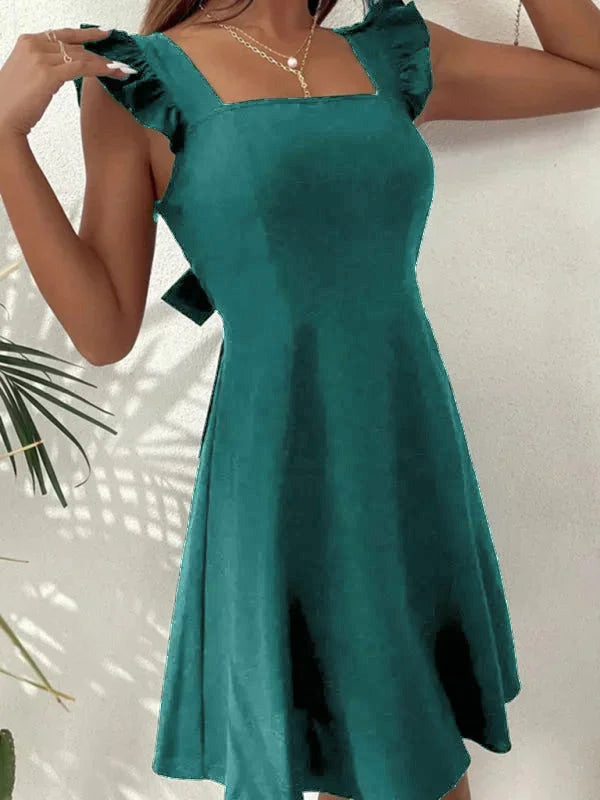 June - Women's short flared dress with summery flutter sleeves - photo 6