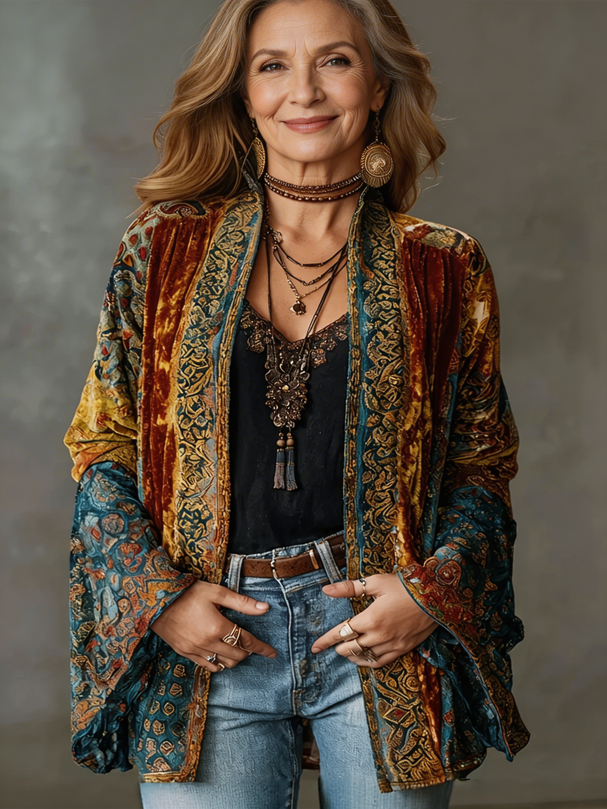 Women's Velvet Patchwork Kimono Cardigan - photo 1