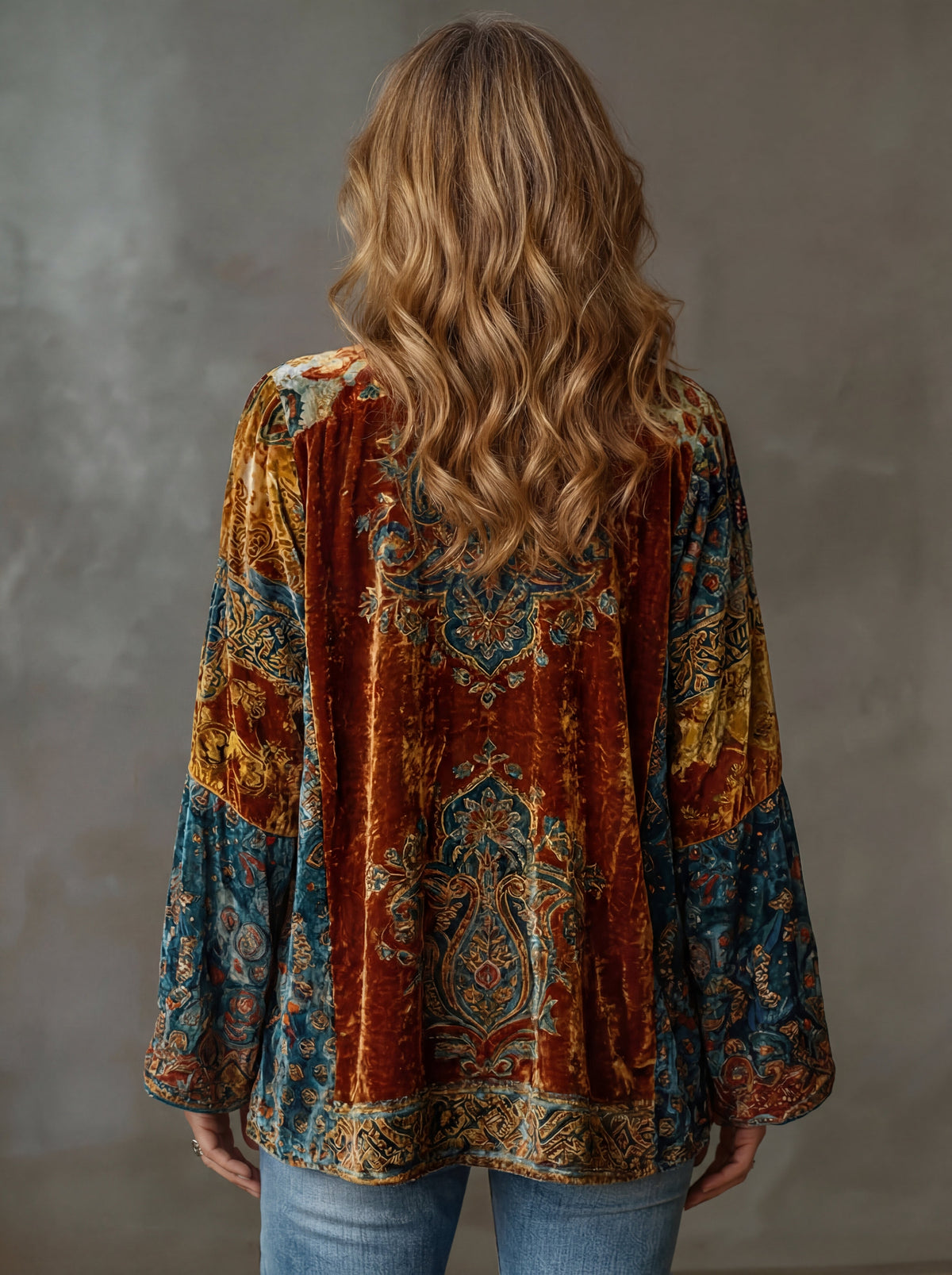 Women's Velvet Patchwork Kimono Cardigan - photo 2