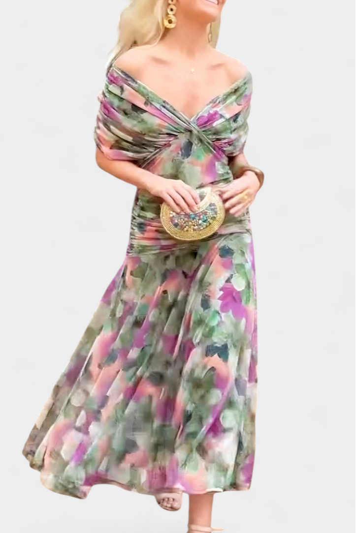 Women's Off-Shoulder Ruched Floral Midi Dress - photo 4