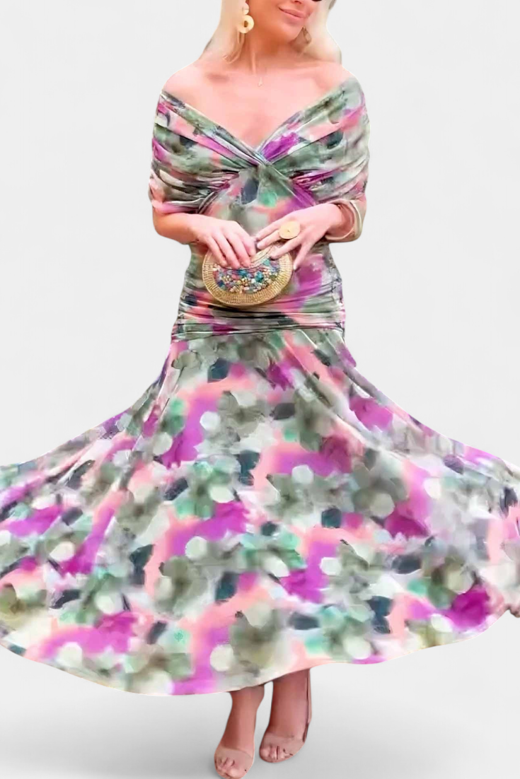 Women's Off-Shoulder Ruched Floral Midi Dress - photo 10