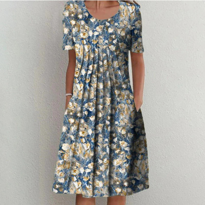 Women's Floral Knee-Length Dress with Hidden Pockets - photo 5