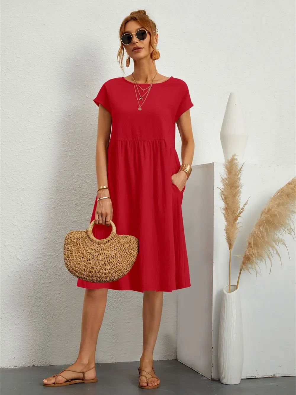 Helen - Women's A-Line Short Sleeve Dress with Pockets - photo 7