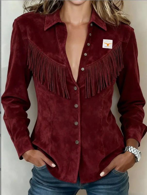 Demi - Women's Fringe Suede Shirt Jacket - photo 2