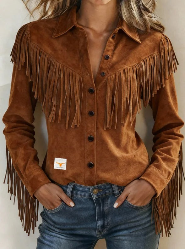 Demi - Women's Fringe Suede Shirt Jacket - photo 3
