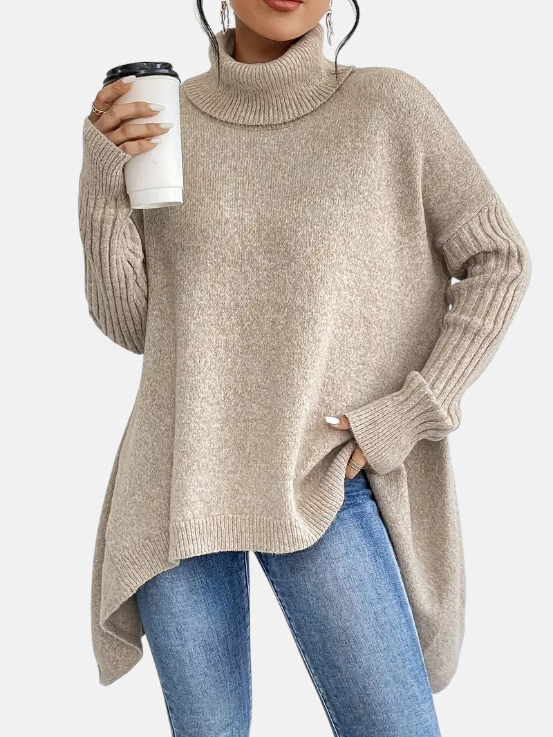 Jenny - Women's Oversized Jumper with Asymmetric Hem and Roll Neck - photo 1
