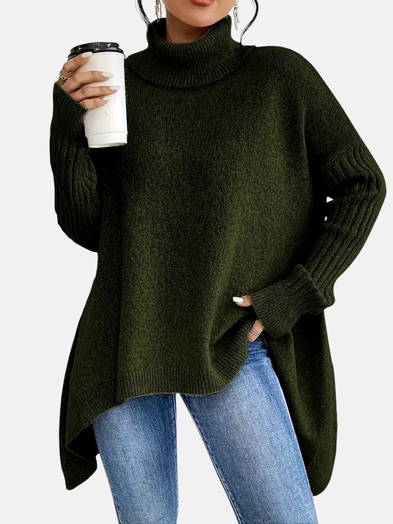 Jenny - Women's Oversized Jumper with Asymmetric Hem and Roll Neck - photo 5