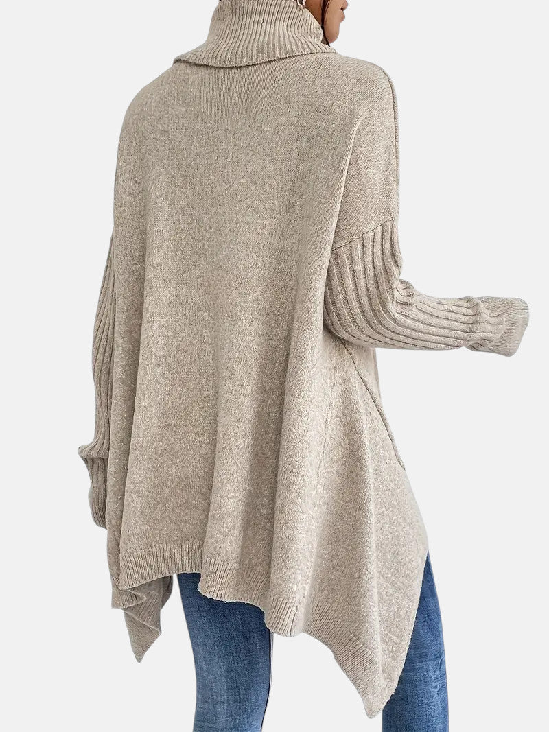 Jenny - Women's Oversized Jumper with Asymmetric Hem and Roll Neck - photo 6