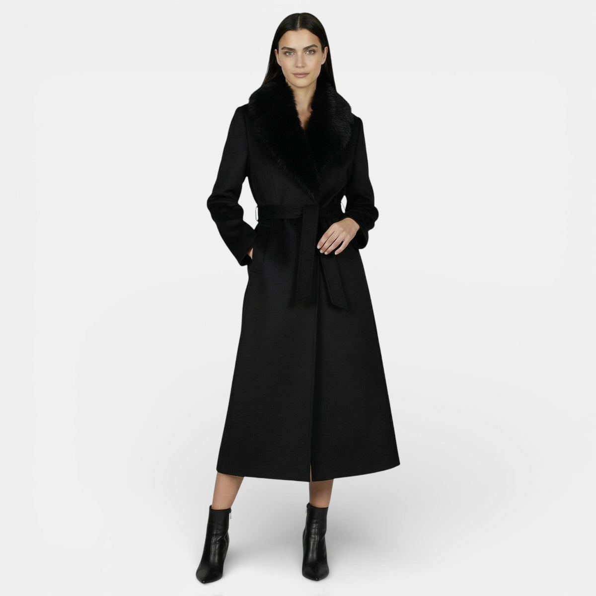 Joy - Women's Wrap Coat with Tie Belt and Side Pockets - photo 1
