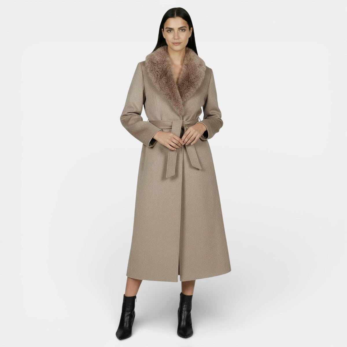 Joy - Women's Wrap Coat with Tie Belt and Side Pockets - photo 2