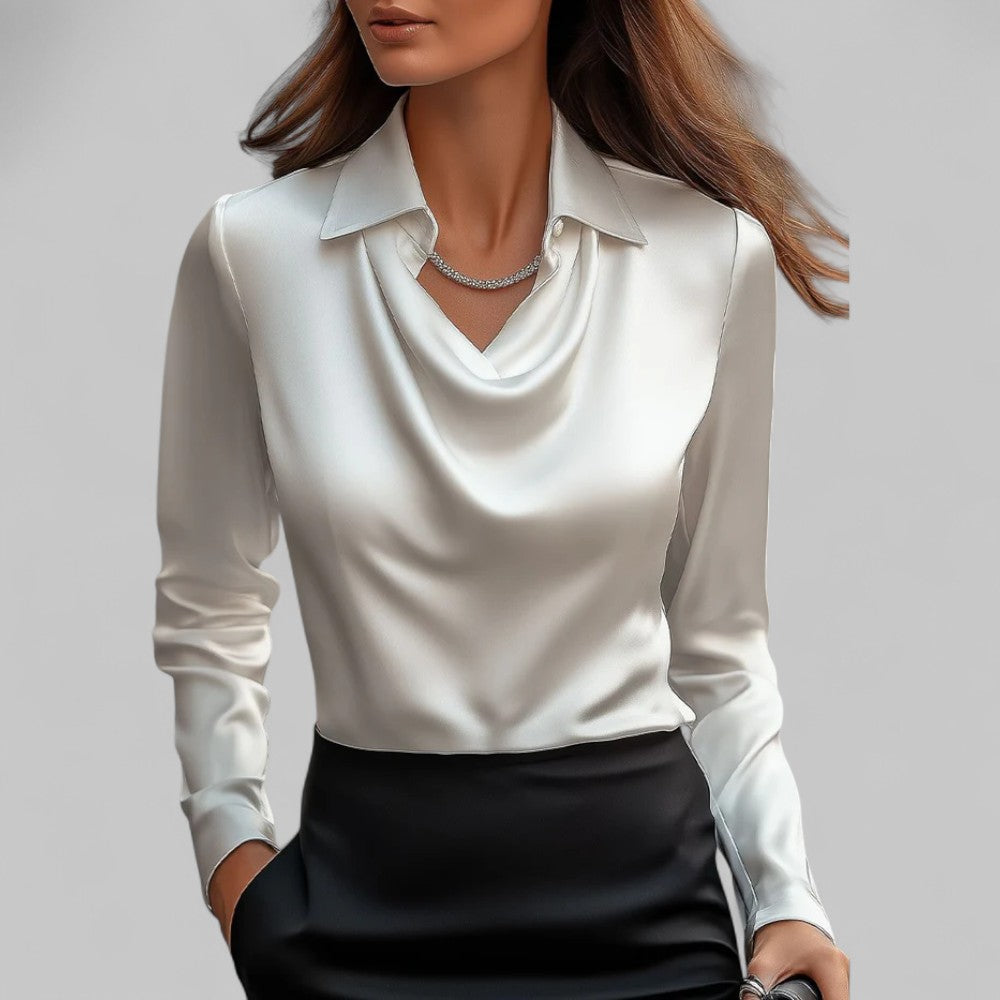 Rose | Women’s Draped Neck Long Sleeve Satin Blouses - photo 1