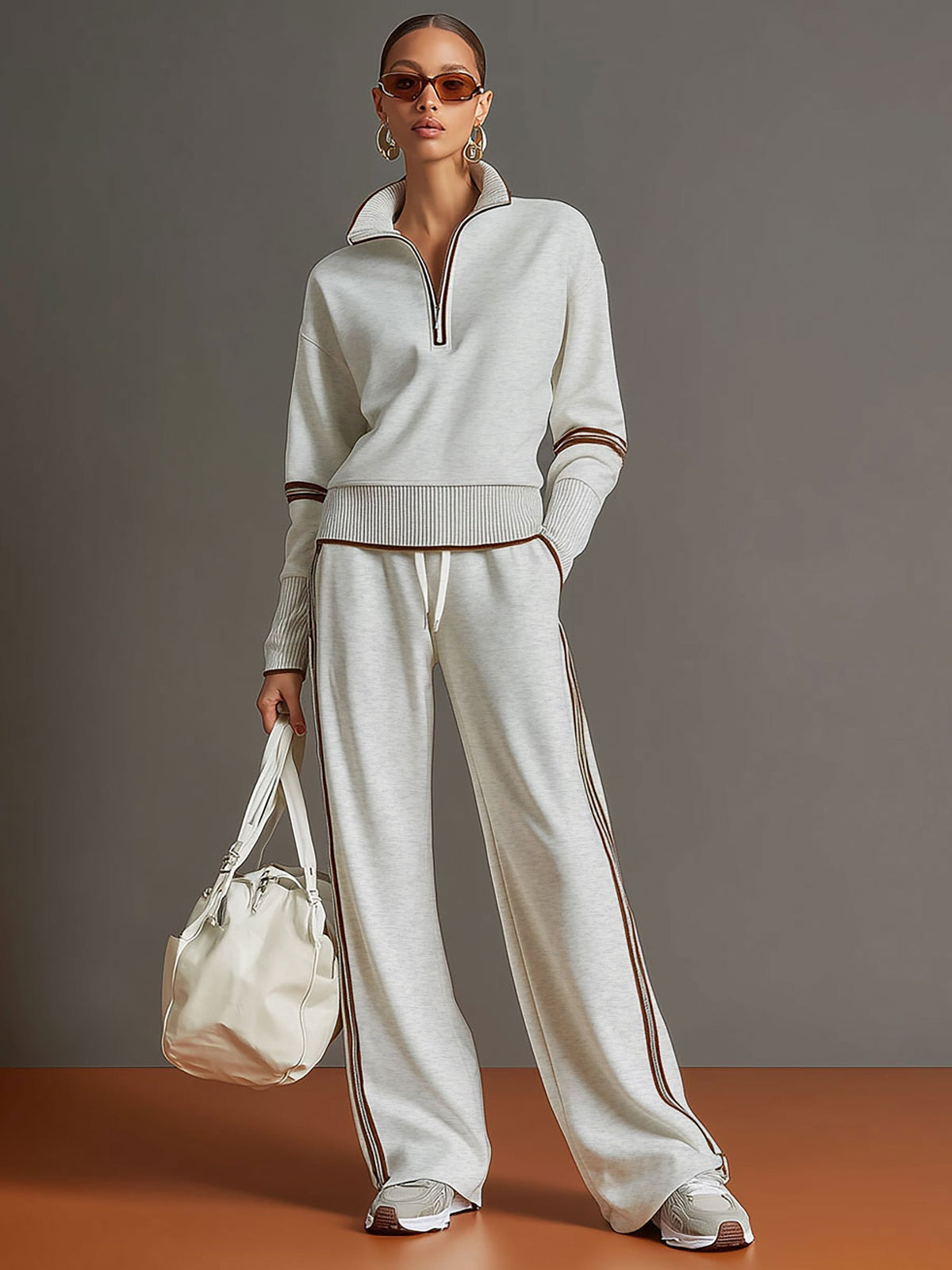 Women's Half-Zip Sweatshirt & Wide-Leg Trouser Co-Ord Set - photo 4