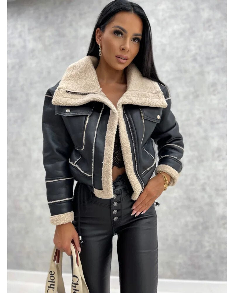 Lambert - Women's Biker Jacket with Colour Blocking and Zip Front - photo 4