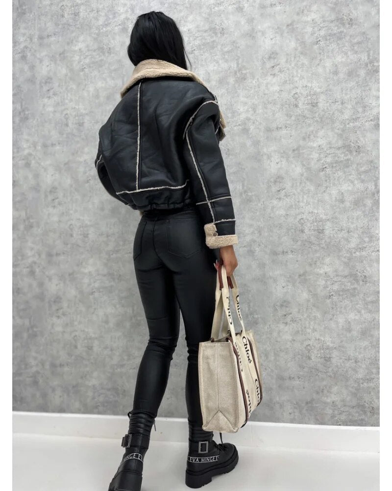 Lambert - Women's Biker Jacket with Colour Blocking and Zip Front - photo 8