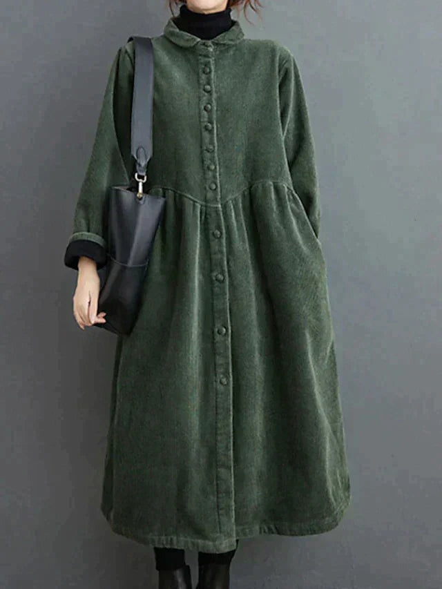 Maryanne - Women's Corduroy Dress with Ribbed Texture