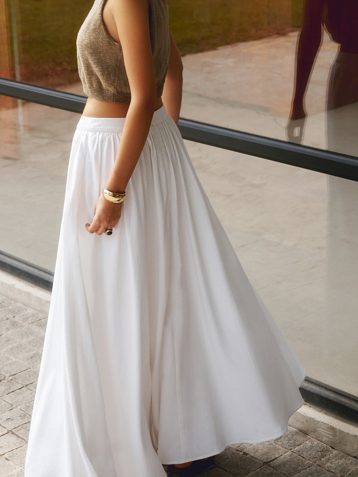 Women's High Waisted Pleated Linen Maxi Skirt with Pockets - photo 5