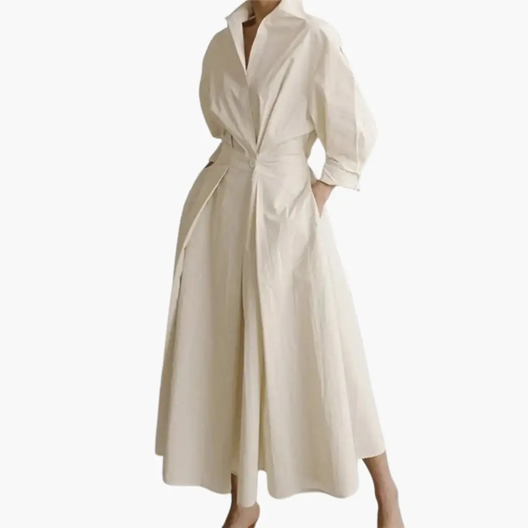 Genevieve - Women's Fitted Midi Dress with Wide Leg and Collar - photo 1