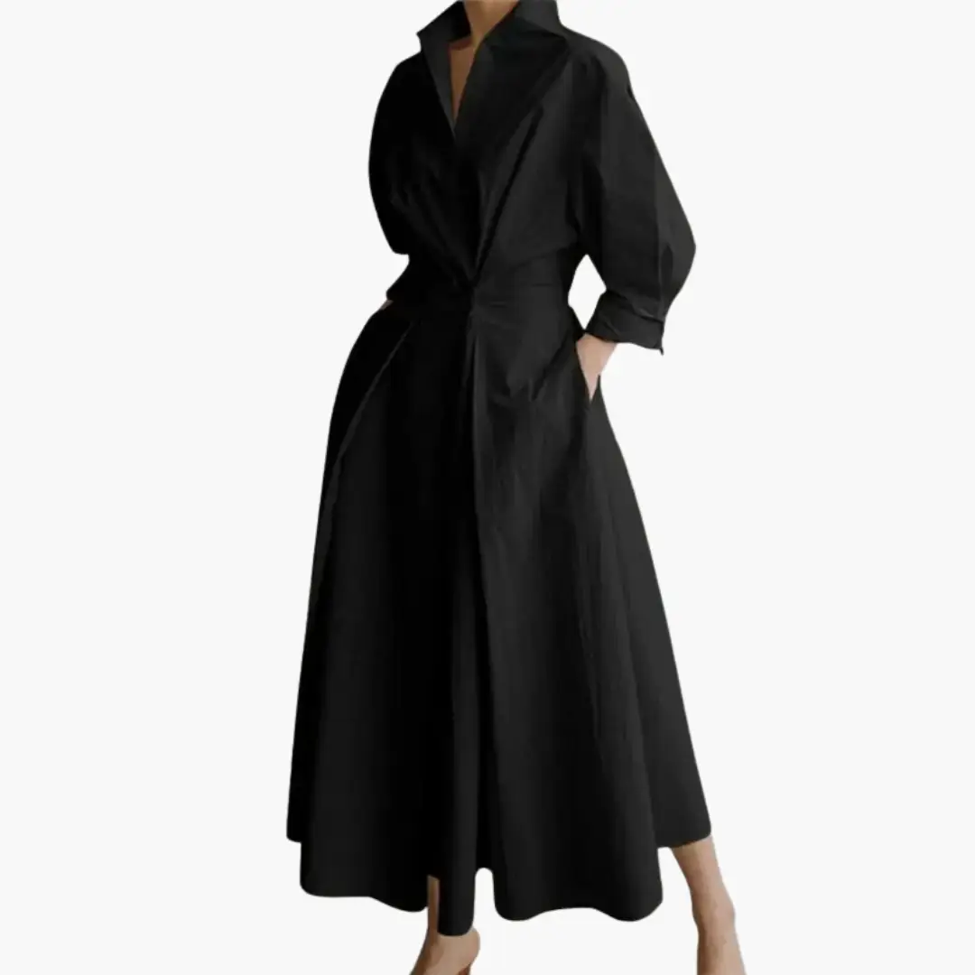 Linnea - Women's Fitted Midi Dress with Wide Leg and Collar - photo 2