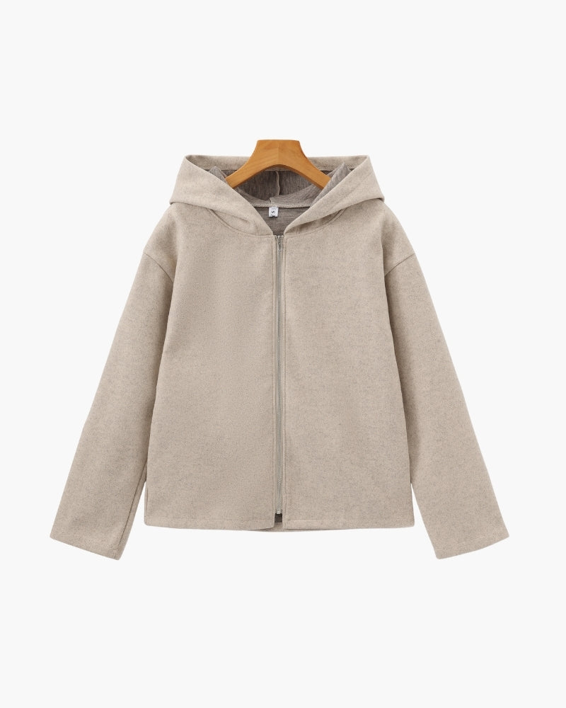 Women's Hooded Wool Zip Coat - Beige