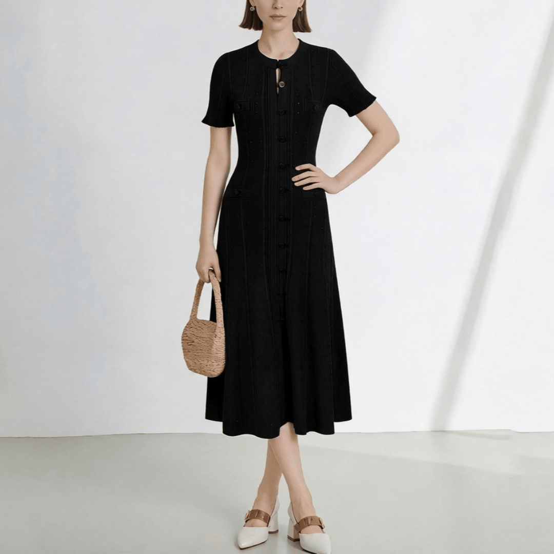 Melanie - Women's Knitted Dress with V-Neck - photo 2