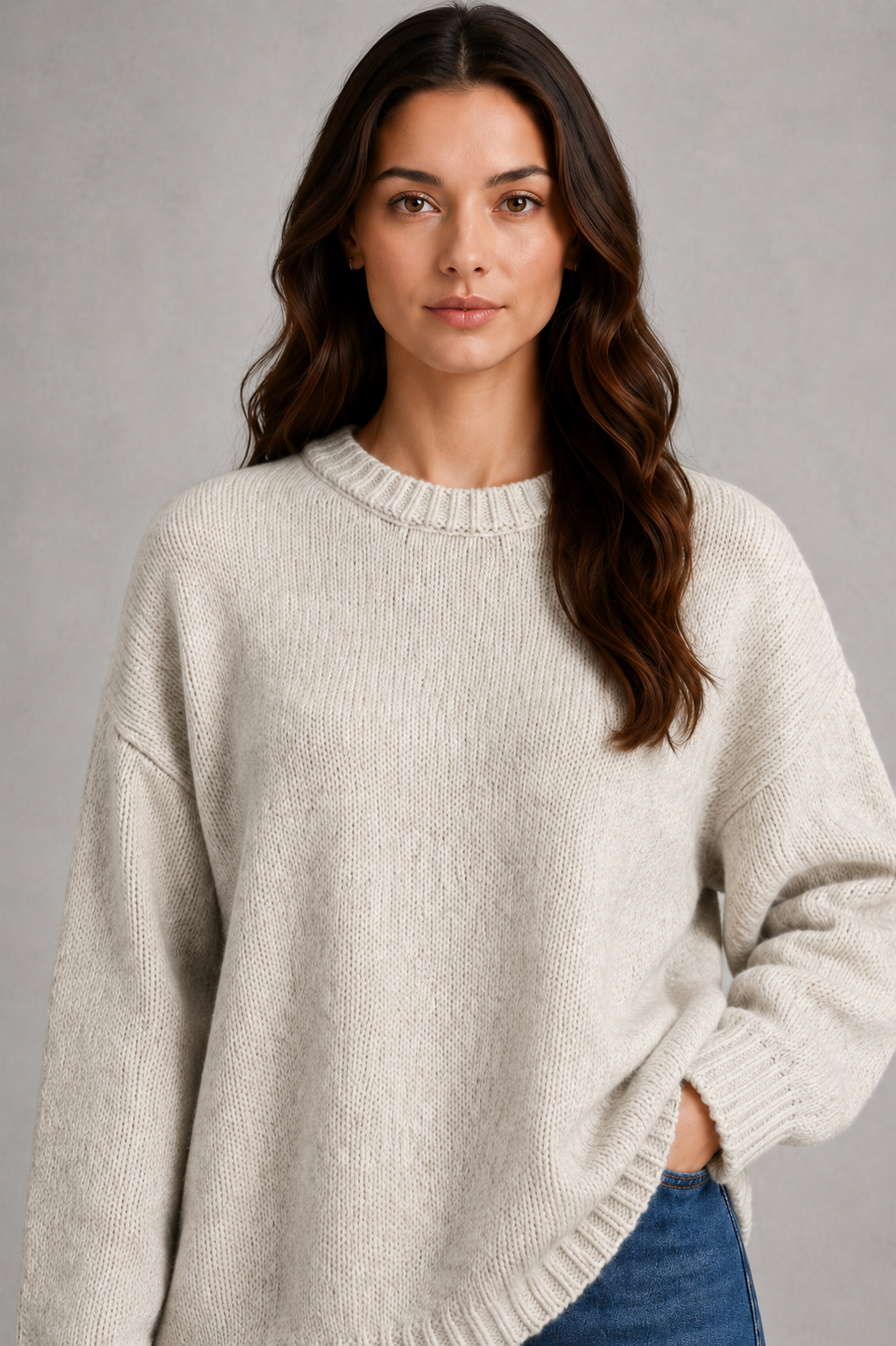 Nina - Women's Relaxed Oversized Crew Neck Knit Jumper - photo 3