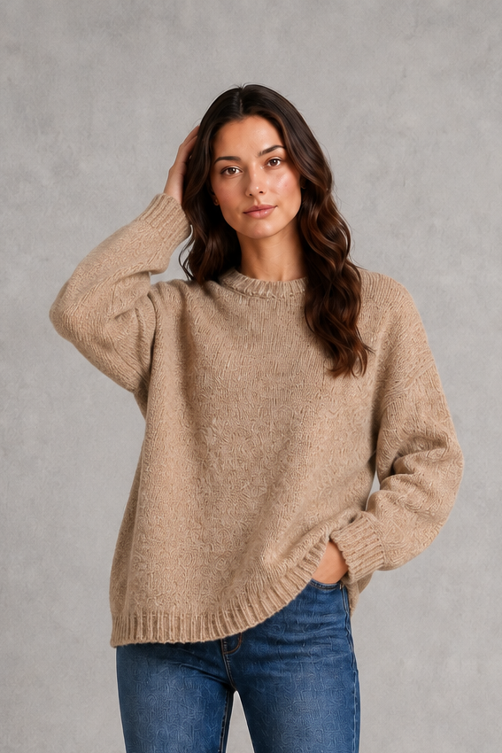 Nina - Women's Relaxed Oversized Crew Neck Knit Jumper - photo 7