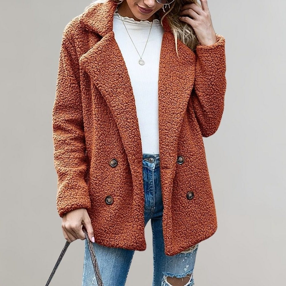 Noelia - Women's Double-Breasted Teddy Blazer Jacket - Rust